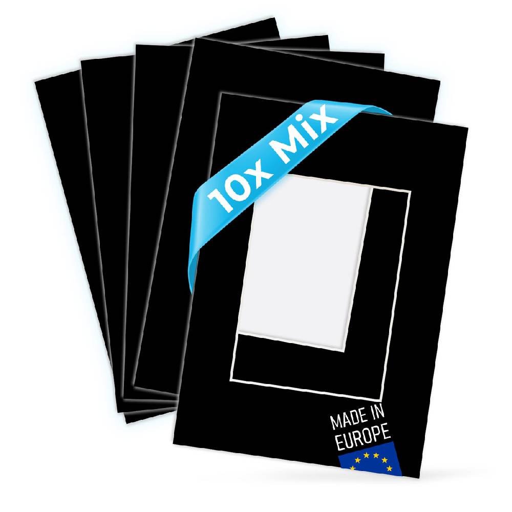 Photolini 10er Mix Passepartouts Schwarz (je 2x für Rahmen 13x18, 15x20, 21x30, 30x30 und 30x40 cm)
