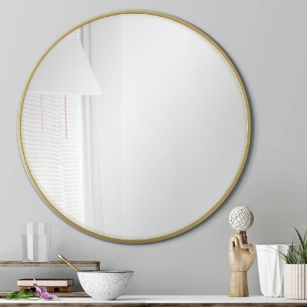 Photolini Spiegel Rund Gold mit Metallrahmen 70 cm