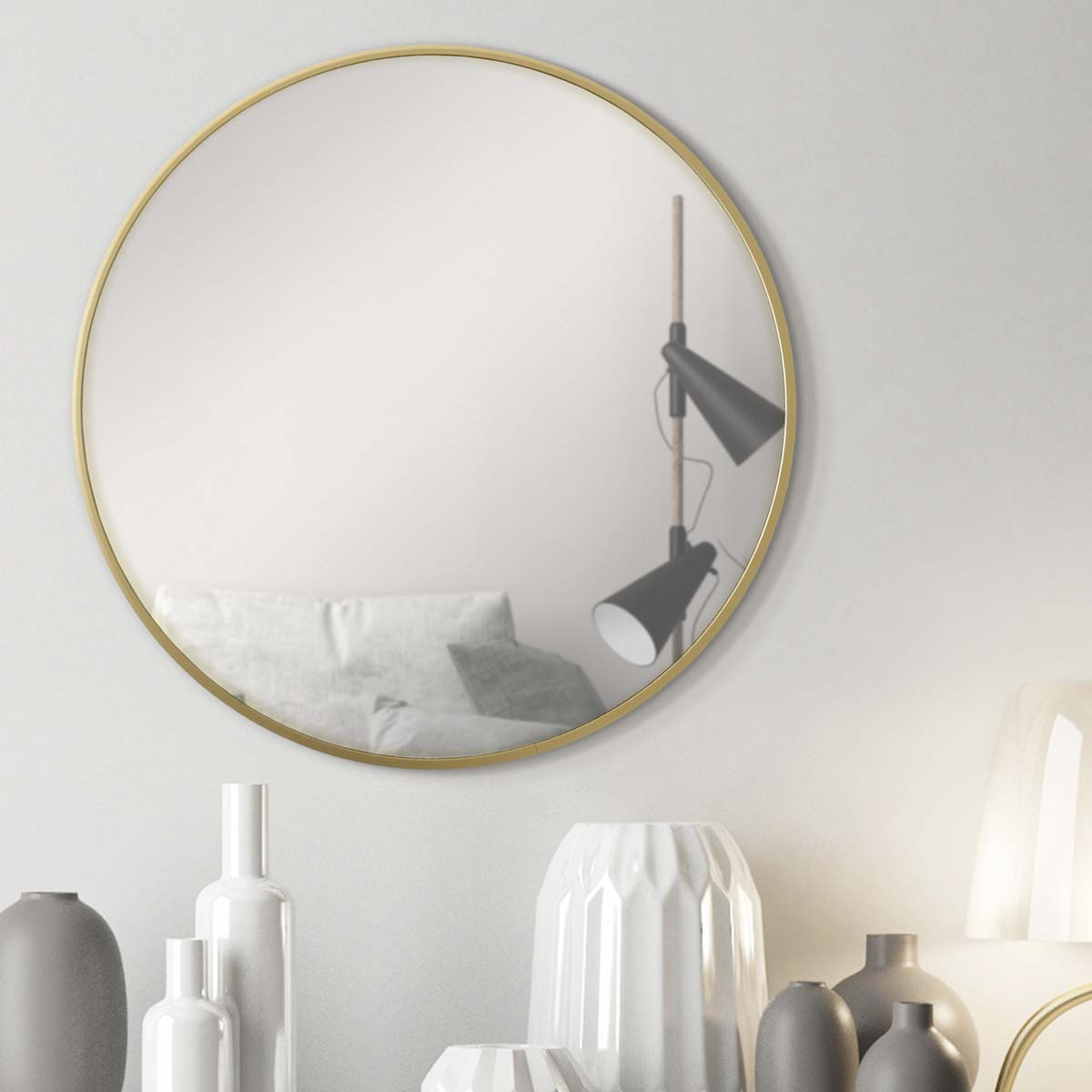 Photolini Spiegel Rund Gold mit Metallrahmen 50 cm