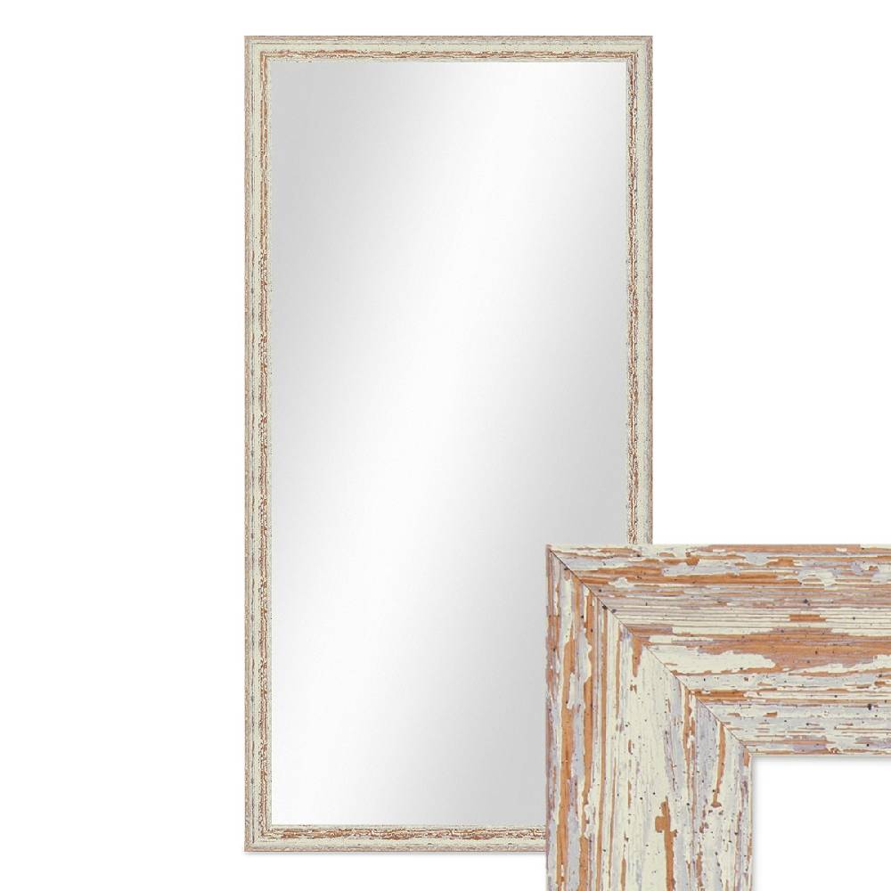Photolini Wand-Spiegel 56x106 cm Weiss Shabby-Chic Vintage / Spiegelfläche 50x100 cm