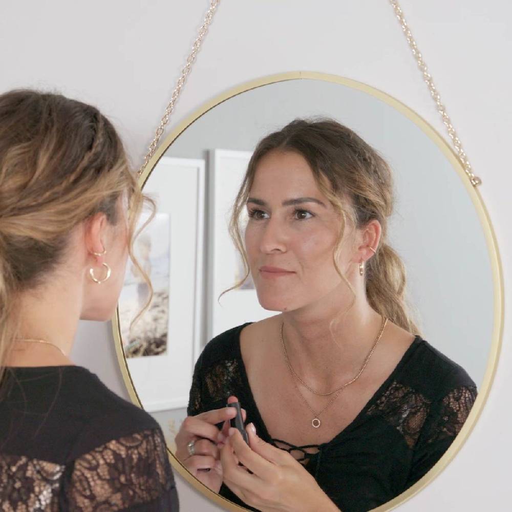 Photolini B-WARE: Spiegel Rund Gold mit Metallrahmen und Kettenaufhänung 50 cm Valentinstagsangebot