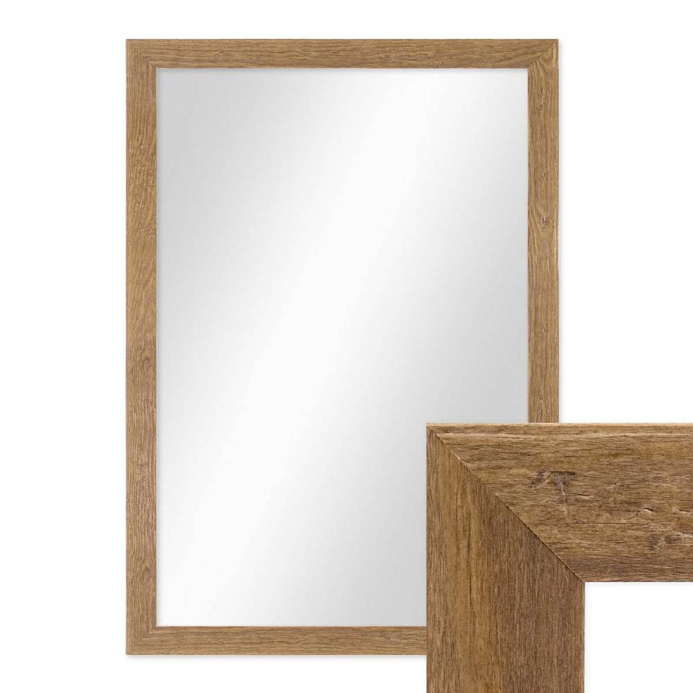 Photolini B-WARE: Wand-Spiegel 46x66 cm im Strandhaus-Stil Eiche-Optik Rustikal / Spiegelfläche 40x60 cm