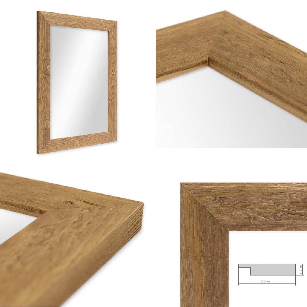 Photolini B-WARE: Wand-Spiegel 46x66 cm im Strandhaus-Stil Eiche-Optik Rustikal / Spiegelfläche 40x60 cm Top Angebot