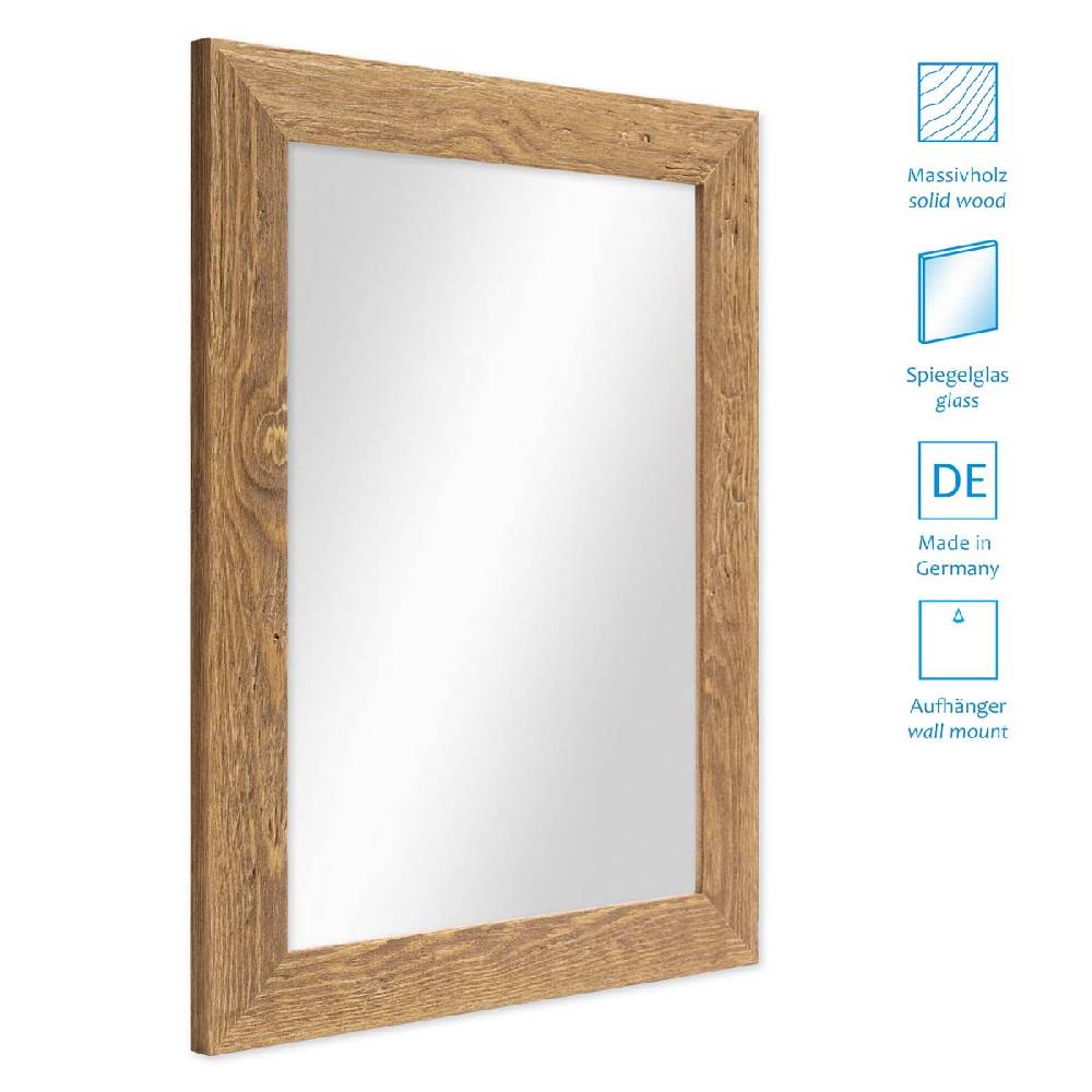 Photolini B-WARE: Wand-Spiegel 46x66 cm im Strandhaus-Stil Eiche-Optik Rustikal / Spiegelfläche 40x60 cm Top Angebot