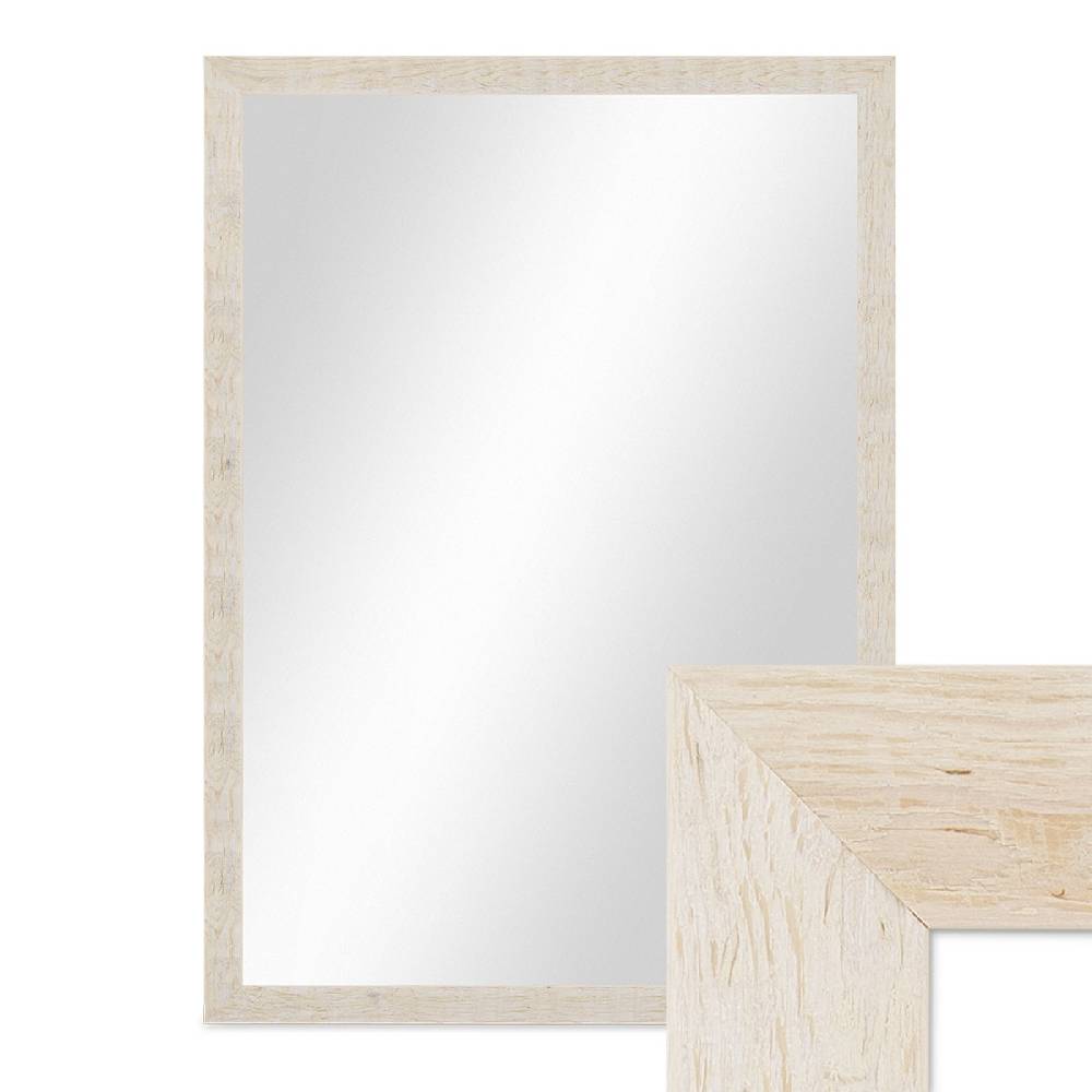 Photolini B-WARE: Wand-Spiegel 56x76 cm im Strandhaus-Stil Rustikal Weiß / Spiegelfläche 50x70 cm