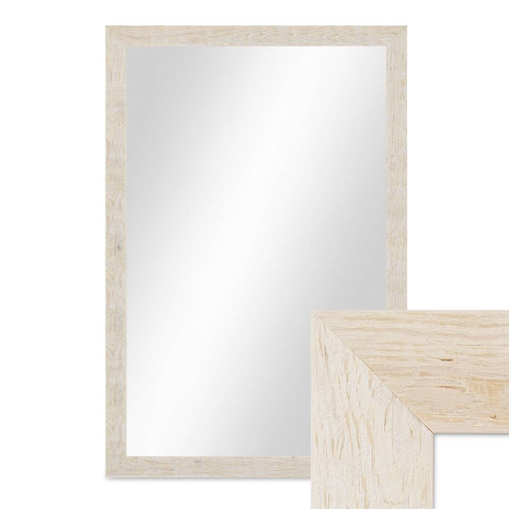 Photolini B-WARE: Wand-Spiegel 46x66 cm im Strandhaus-Stil Rustikal Weiß / Spiegelfläche 40x60 cm