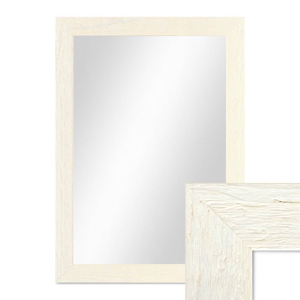 Photolini B-WARE: Wand-Spiegel 70x90 cm im Strandhaus-Stil Breit Weiß Rustikal / Spiegelfläche 60x80 cm