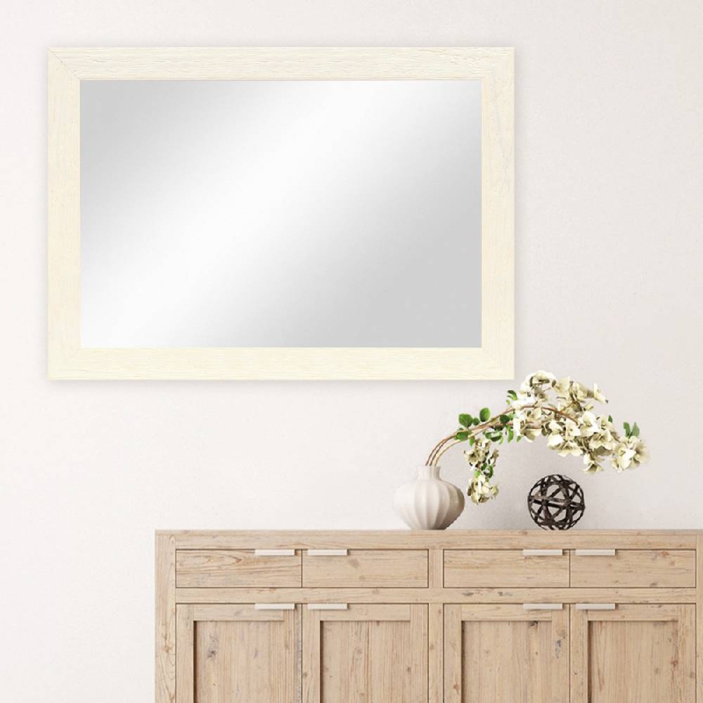 Photolini B-WARE: Wand-Spiegel 70x90 cm im Strandhaus-Stil Breit Weiß Rustikal / Spiegelfläche 60x80 cm Sonderangebote