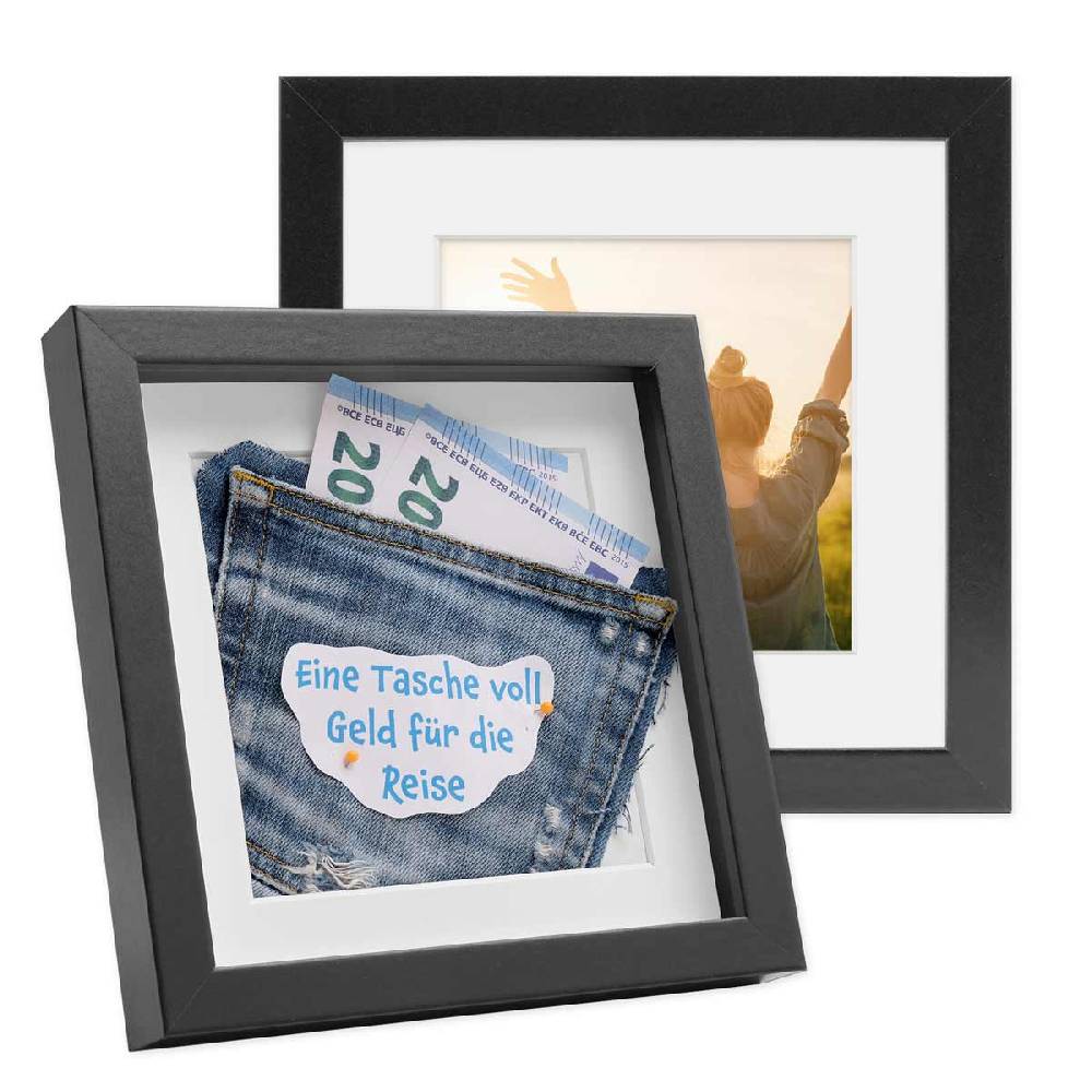 Photolini 2er Set 3D-Bilderrahmen 20x20 cm mit Passepartout, Schwarz Begrenzte Freigabe