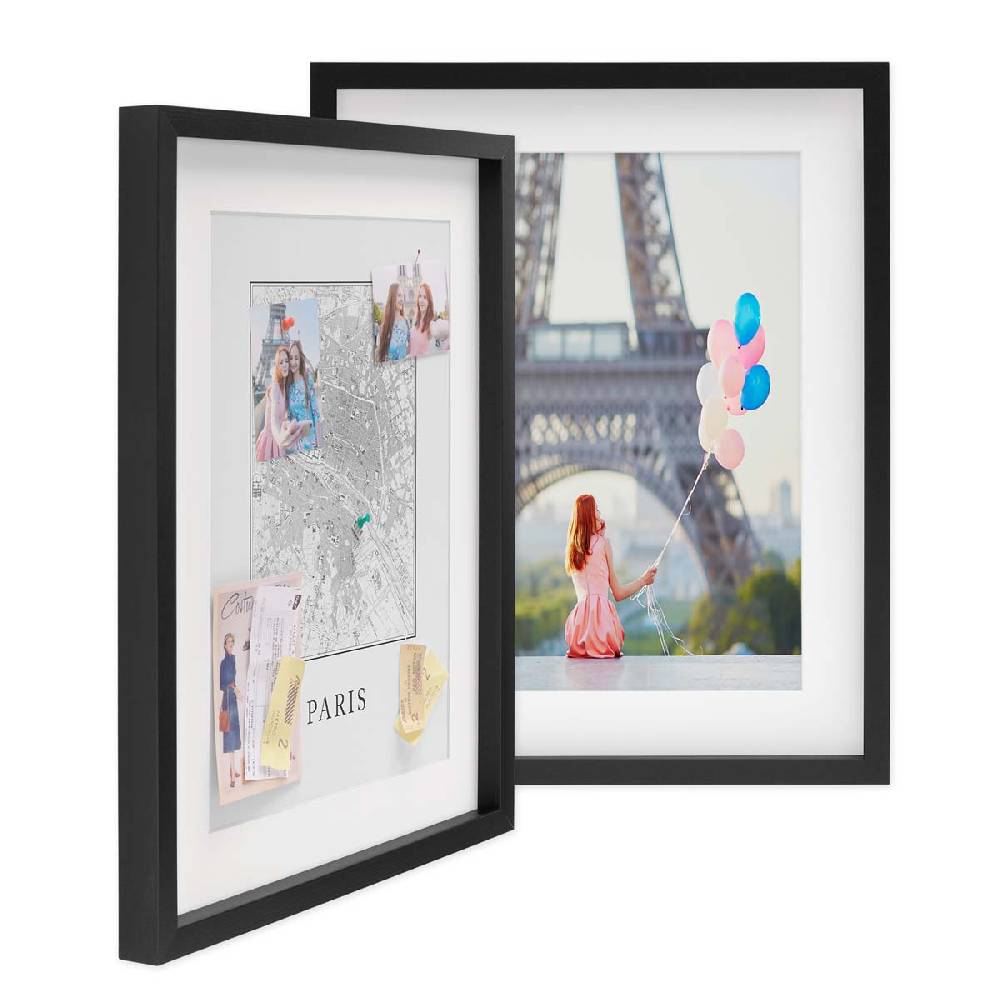 Photolini 2er Set 3D-Bilderrahmen 40x50 cm mit Passepartout, Schwarz