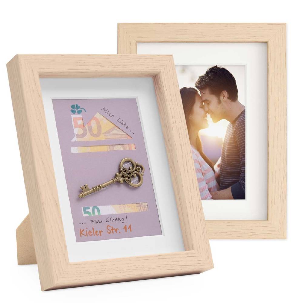 Photolini 2er Set 3D-Bilderrahmen 15x20 cm mit Passepartout, Natur JETZT KAUFEN