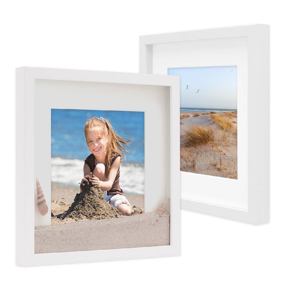 Photolini 2er Set 3D-Bilderrahmen 30x30 cm mit Passepartout, Weiß Letzte 2 Tage