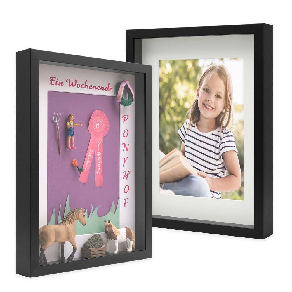 Photolini 2er Set 3D-Bilderrahmen extra tief 30x40 cm mit Passepartout, Schwarz