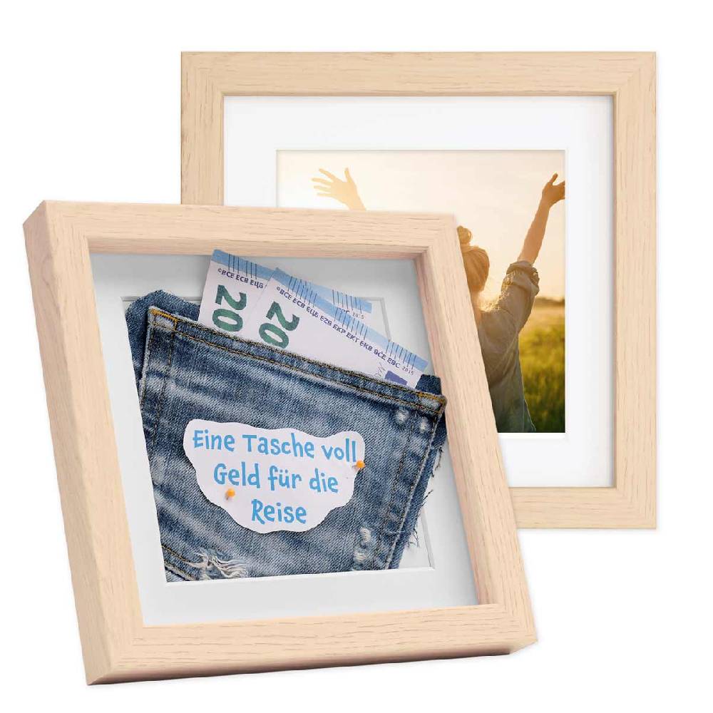 Photolini 2er Set 3D-Bilderrahmen 20x20 cm mit Passepartout, Natur Bis zu 60% Rabatt