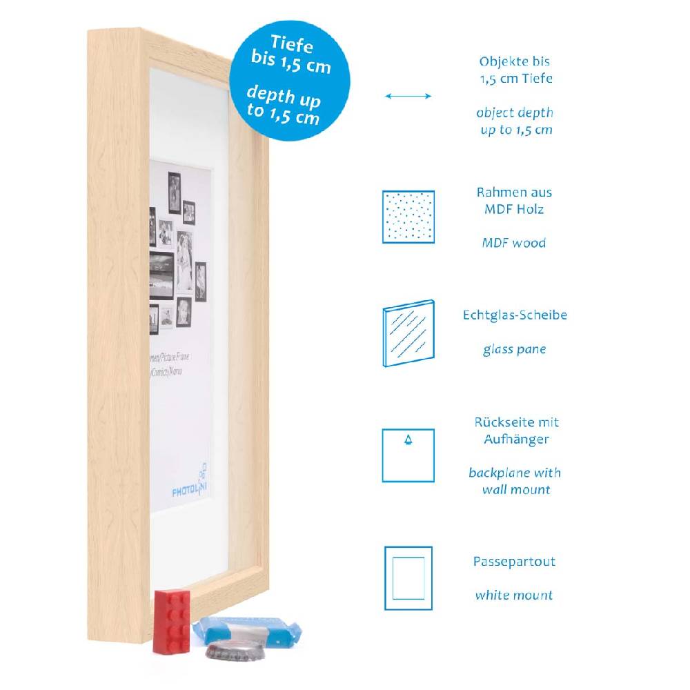 Photolini 2er Set 3D-Bilderrahmen 20x20 cm mit Passepartout, Natur Bis zu 60% Rabatt
