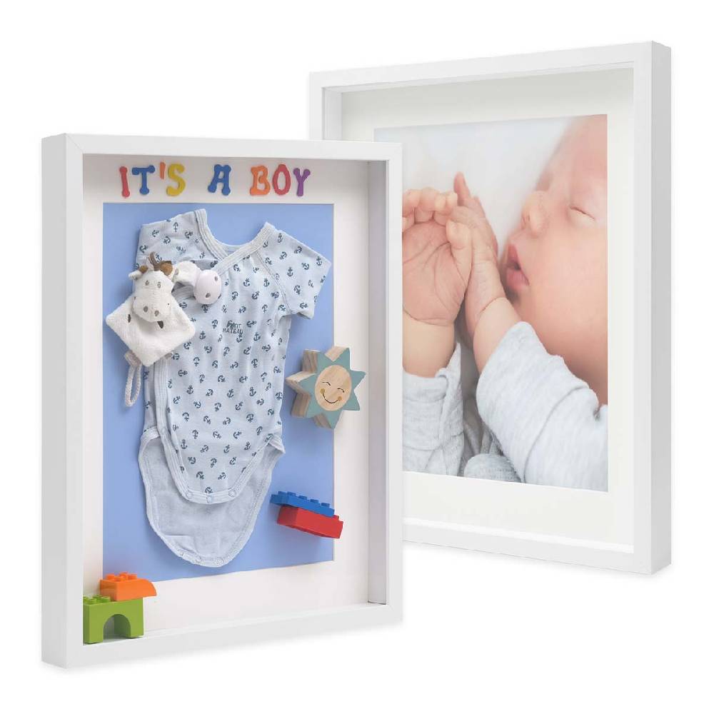 Photolini 2er Set 3D-Bilderrahmen extra tief 40x50 cm mit Passepartout, Weiß
