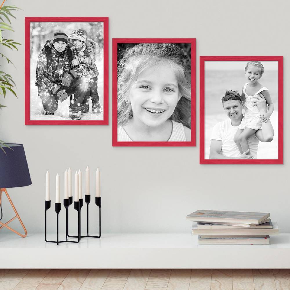 Photolini Bilderrahmen Rot 30x42 cm / DIN A3 3er Set mit Acrylglas Kostenloser Versand international