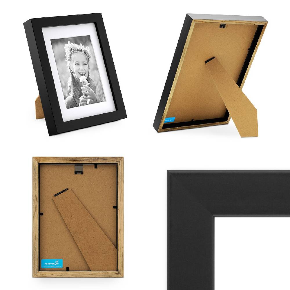 Photolini 5er Bilderrahmen-Set Echtholz Schwarz 15x20 cm mit Passepartout 10x15 cm, Glas Begrenzt auf 3 Tage