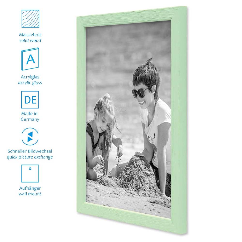 Photolini 6er Set Bilderrahmen Grün Massivholz mit Acrylglasscheibe 21x30 und 30x40 cm mit Passepartout zollfrei