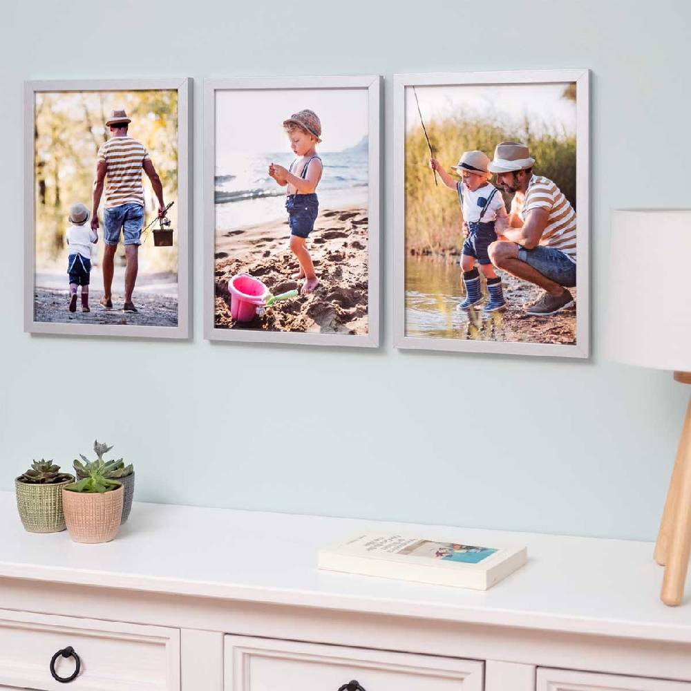 Photolini 3er Bilderrahmen-Set 18x24 cm Modern Silber aus MDF mit Acrylglas