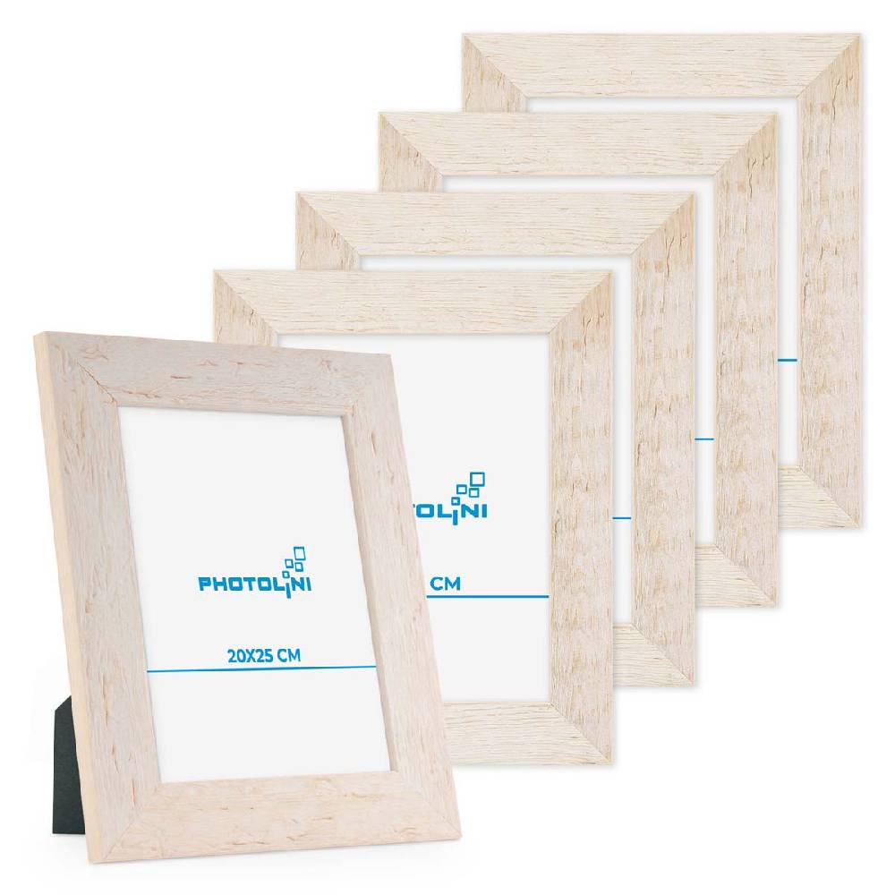 Photolini 5er Bilderrahmen-Set 20x25 cm Strandhaus Weiß Rustikal Massivholz Echtglas