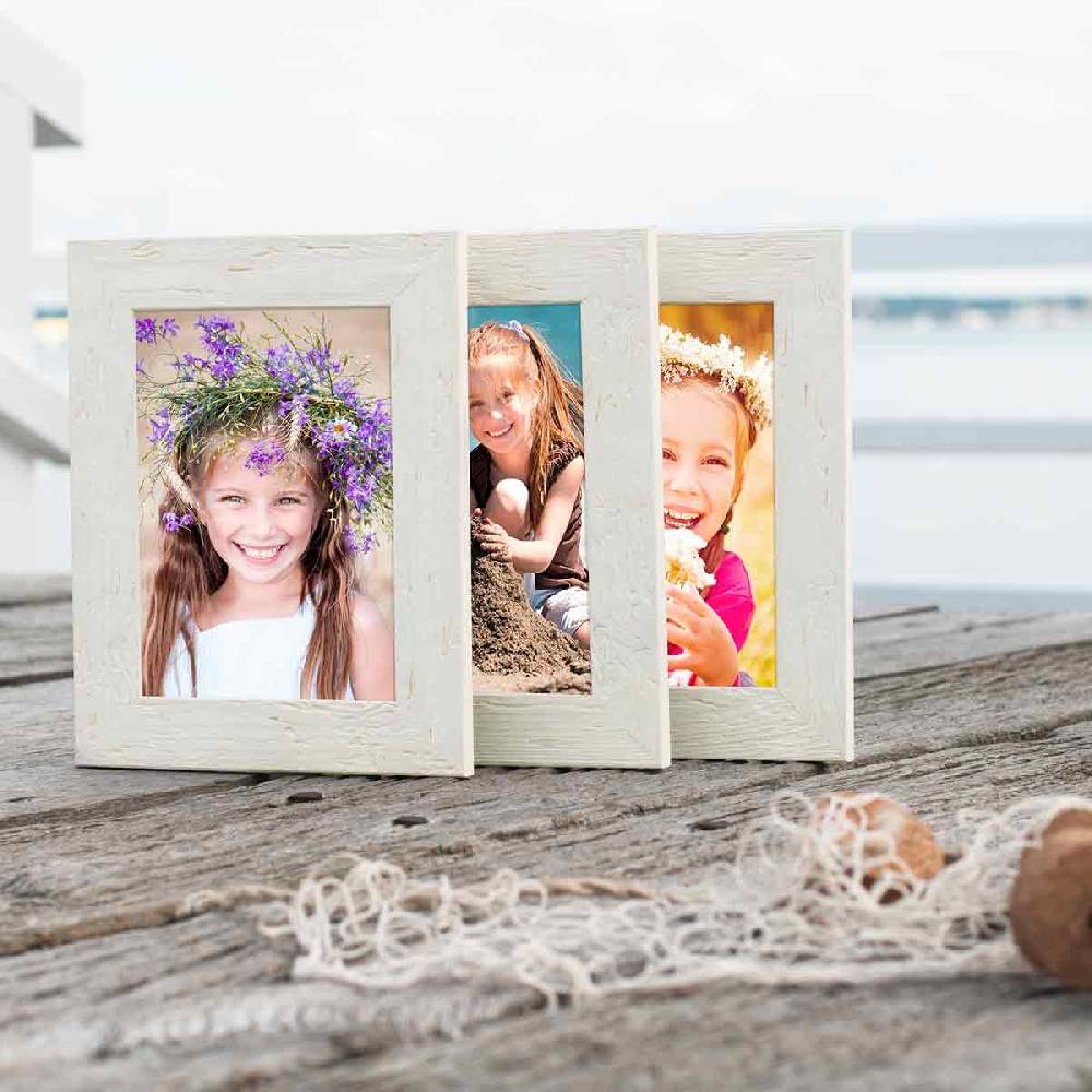 Photolini 5er Bilderrahmen-Set 20x25 cm Strandhaus Weiß Rustikal Massivholz Echtglas Online