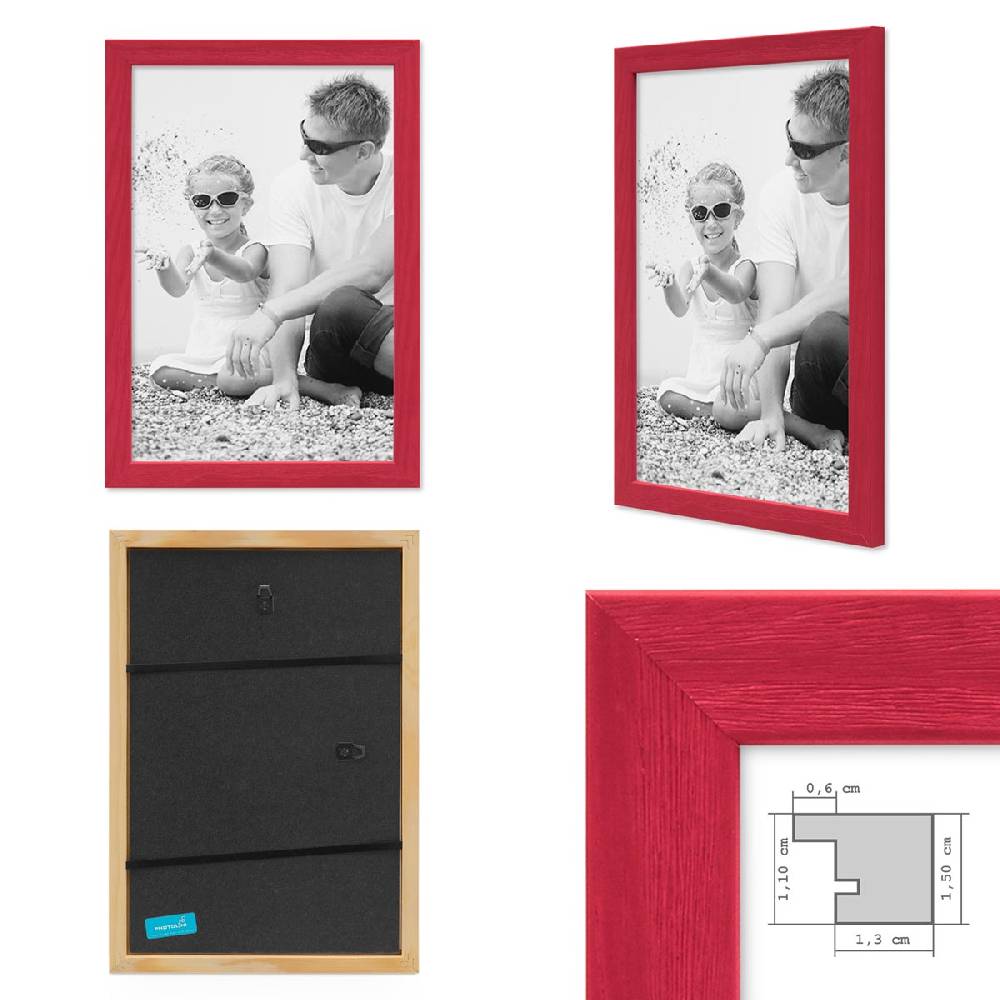 Photolini 6er Set Bilderrahmen Rot Massivholz 21x30, 30x40 cm mit Passepartouts | Acrylglas Outlet