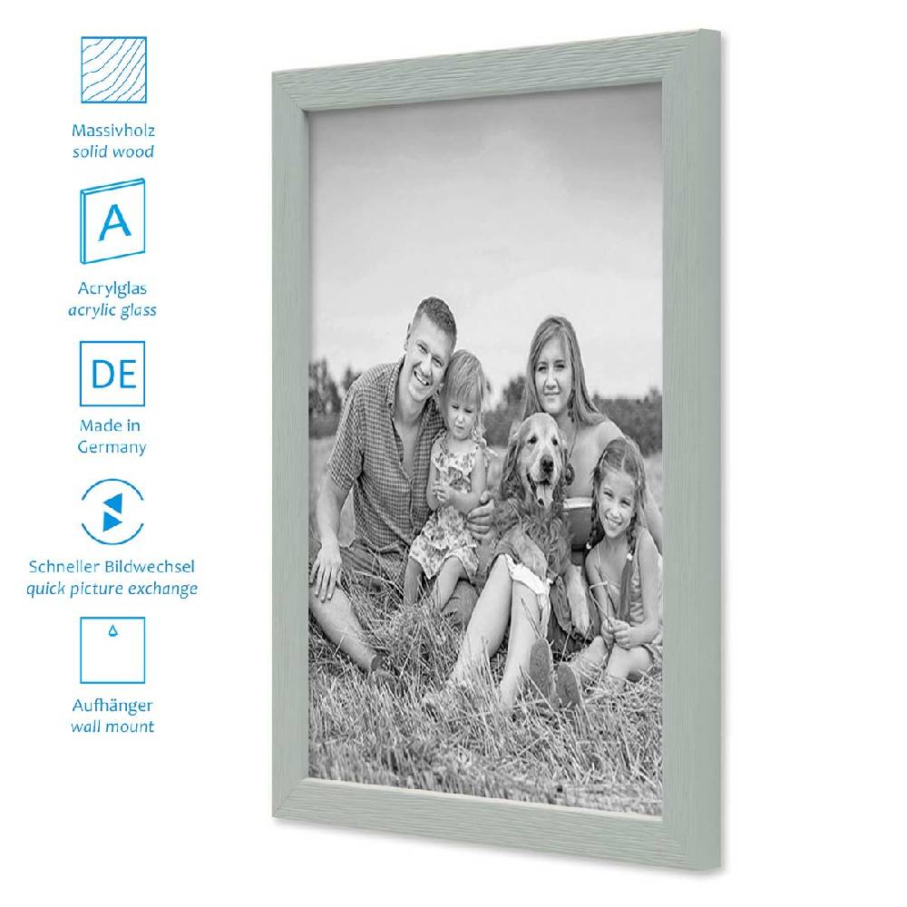 Photolini 6er Set Bilderrahmen Grau Massivholz mit Acrylglasscheibe 21x30 und 30x40 cm mit Passepartout Auslauf