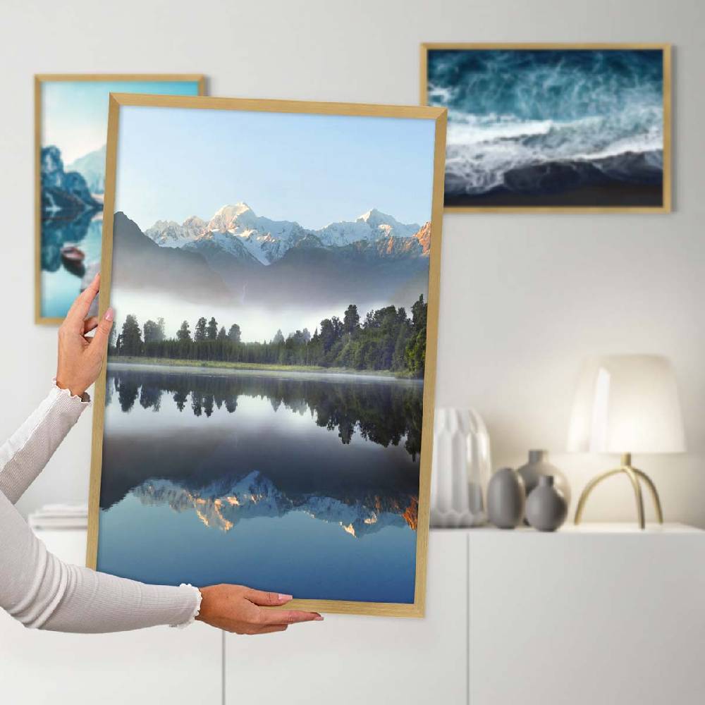 Photolini 3er Set Poster-Bilderrahmen 42x59,4 cm / DIN A2 Modern Gold aus MDF mit Acrylglas Günstiger Verkauf