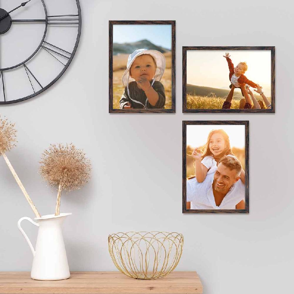 Photolini 3er Bilderrahmen-Set 20x25 cm Eiche Dunkel aus MDF mit Acrylglas