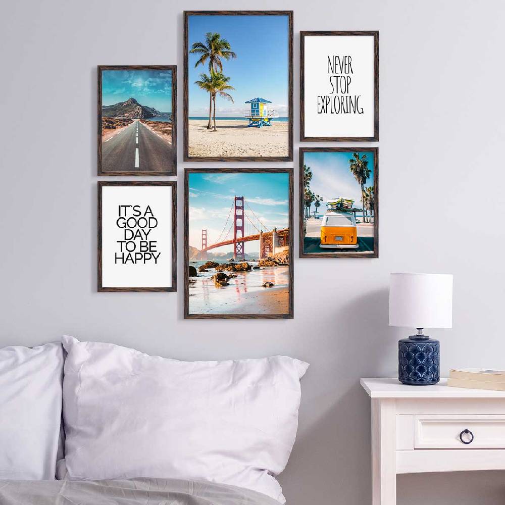 Photolini 6 Bilderrahmen Eiche Dunkel 2x 30x42 und 4x 21x30 cm / DIN A4 MDF mit Acrylglas Meist gekauft