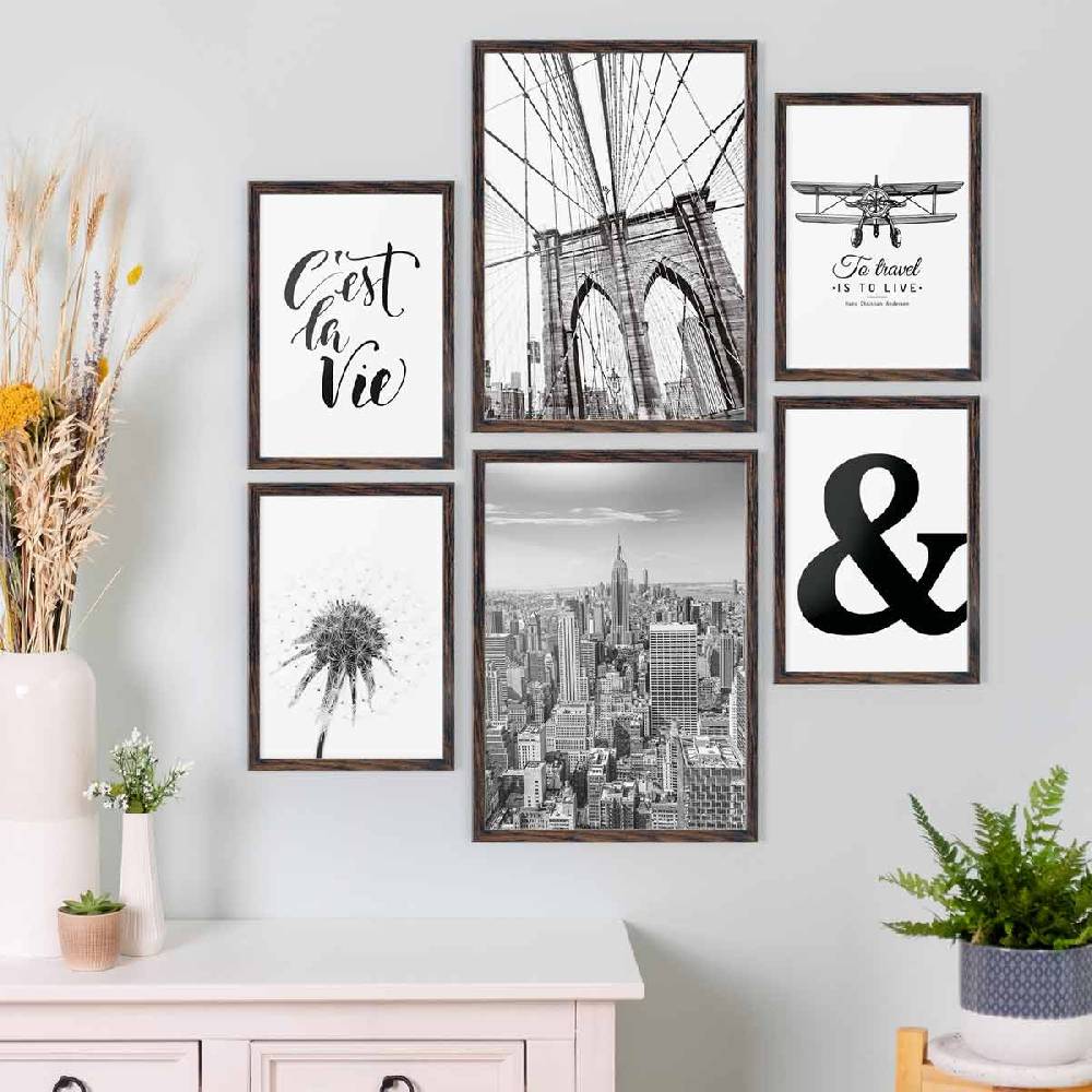 Photolini 6 Bilderrahmen Eiche Dunkel 2x 30x42 und 4x 21x30 cm / DIN A4 MDF mit Acrylglas Meist gekauft