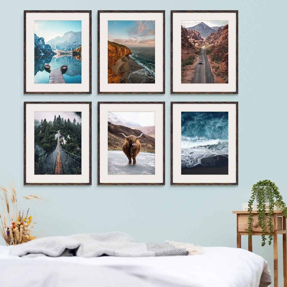 Photolini 6er Set Poster-Bilderrahmen 40x50 cm Eiche Dunkel MDF mit Passepartout Blitzverkäufe