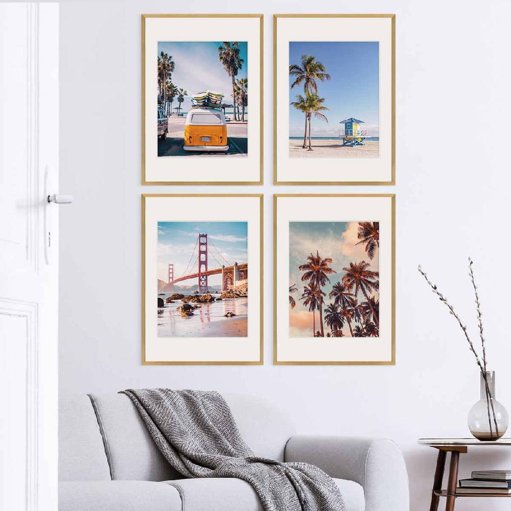 Photolini 4er Set Poster-Bilderrahmen 50x70 cm Modern Gold MDF mit Passepartout