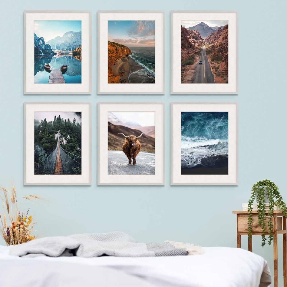 Photolini 6er Set Poster-Bilderrahmen 40x50 cm Modern Silber MDF mit Passepartout