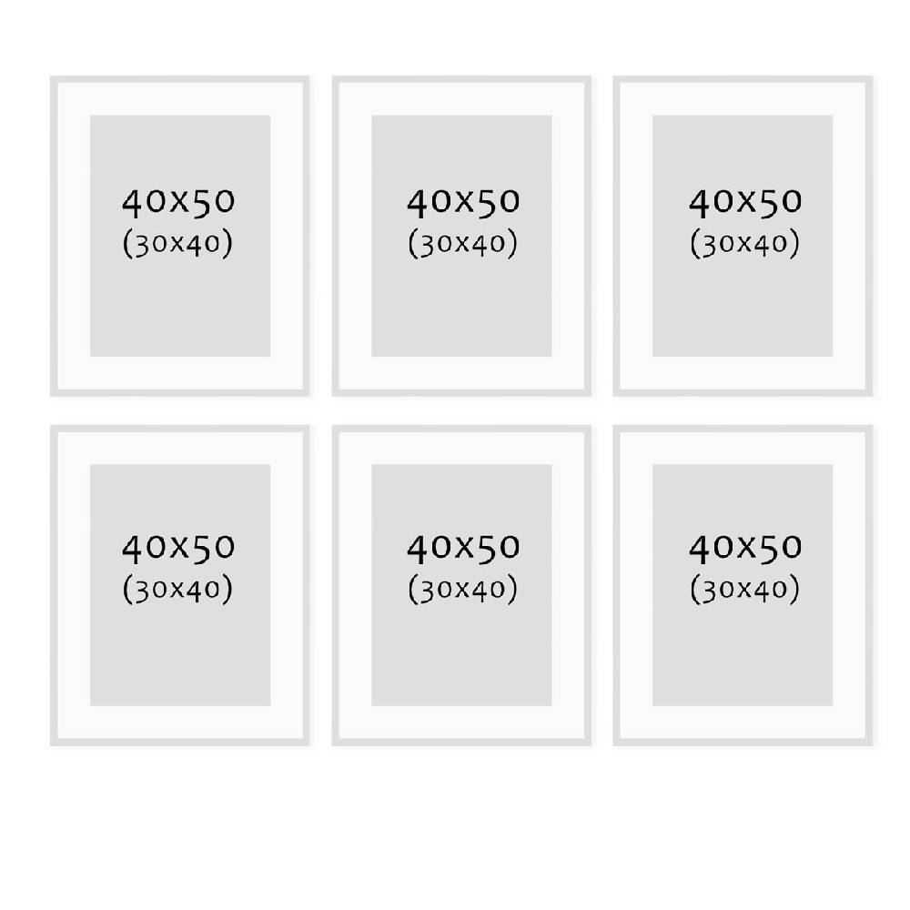 Photolini 6er Set Poster-Bilderrahmen 40x50 cm Modern Silber MDF mit Passepartout Sonderangebot