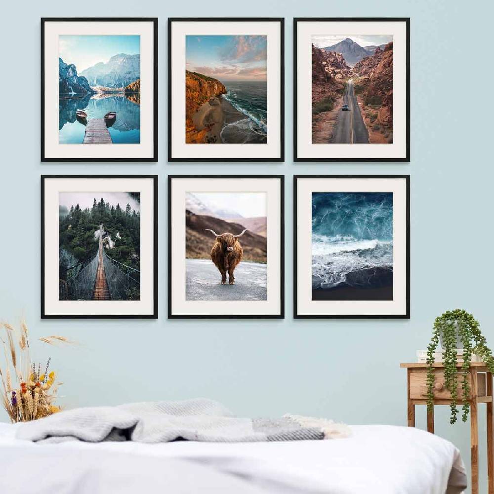 Photolini 6er Set Poster-Bilderrahmen 40x50 cm Modern Schwarz MDF mit Passepartout