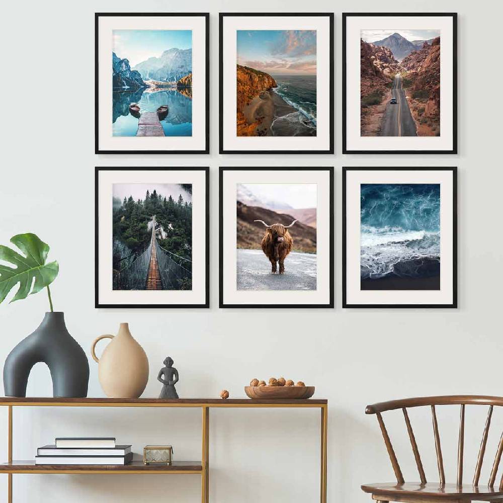 Photolini 6er Set Poster-Bilderrahmen 40x50 cm Modern Schwarz MDF mit Passepartout Rabatt