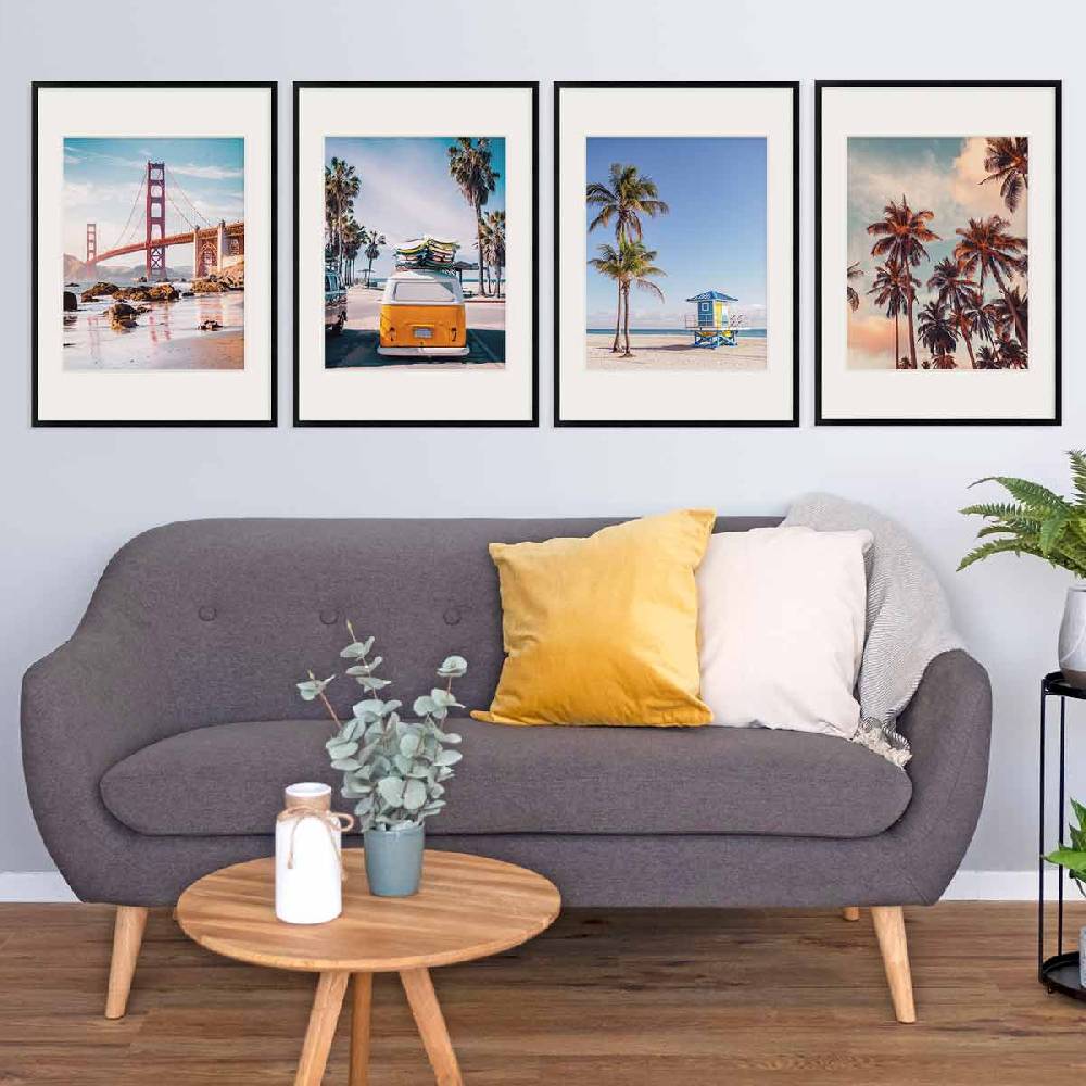 Photolini 4er Set Poster-Bilderrahmen 50x70 cm Modern Schwarz MDF mit Passepartout