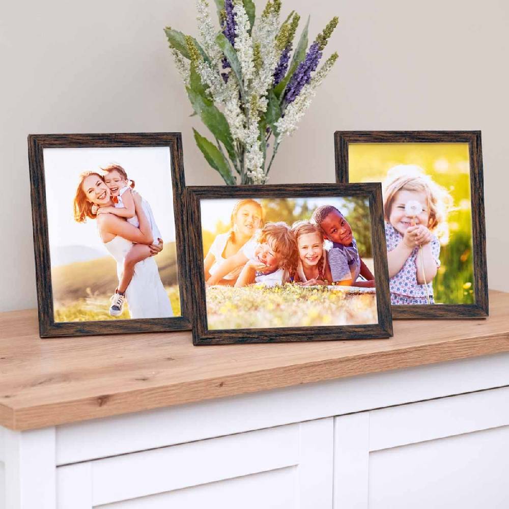 Photolini 3er Bilderrahmen-Set 15x20 cm Eiche Dunkel aus MDF mit Acrylglas