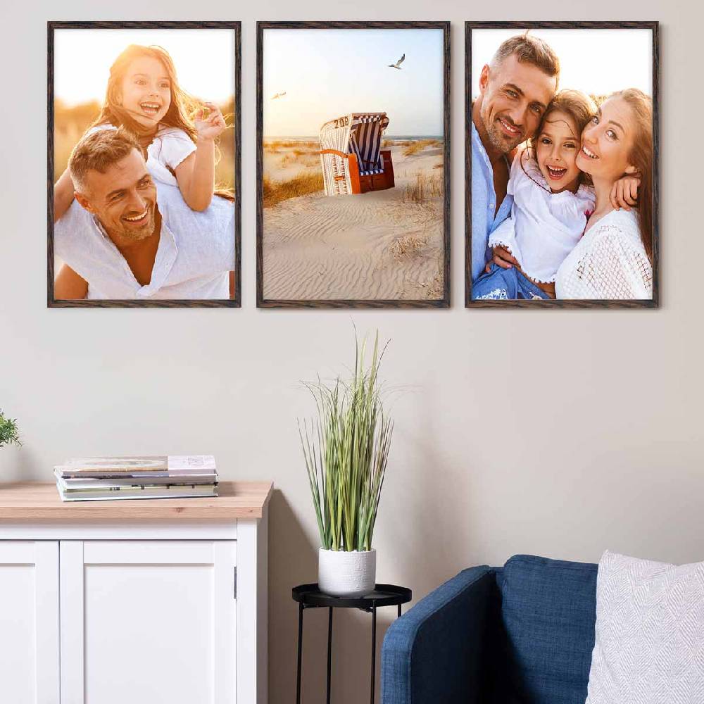 Photolini 3er Set Poster-Bilderrahmen 40x60 cm Eiche Dunkel aus MDF mit Acrylglas