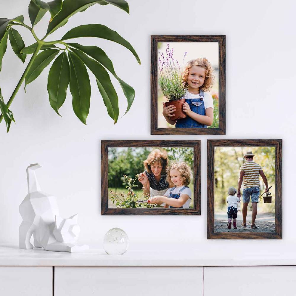 Photolini 3er Bilderrahmen-Set 13x18 cm Eiche Dunkel aus MDF mit Acrylglas