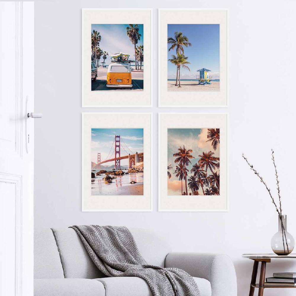Photolini 4er Set Poster-Bilderrahmen 50x70 cm Modern Weiß MDF mit Passepartout