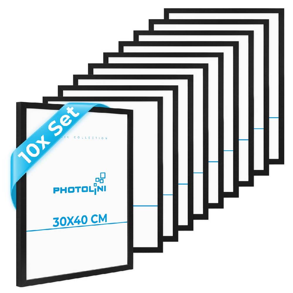 Photolini 10er Set Poster-Bilderrahmen 30x40 cm Modern Schwarz aus MDF mit Acrylglas