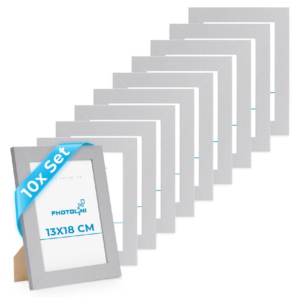 Photolini 10er Bilderrahmen-Set 13x18 cm Modern Silber MDF Basic Collection