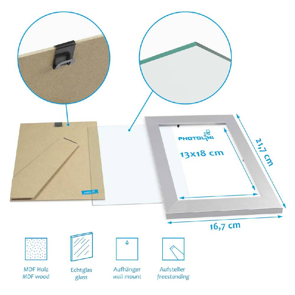Photolini 10er Bilderrahmen-Set 13x18 cm Modern Silber MDF Basic Collection Weihnachtsangebot