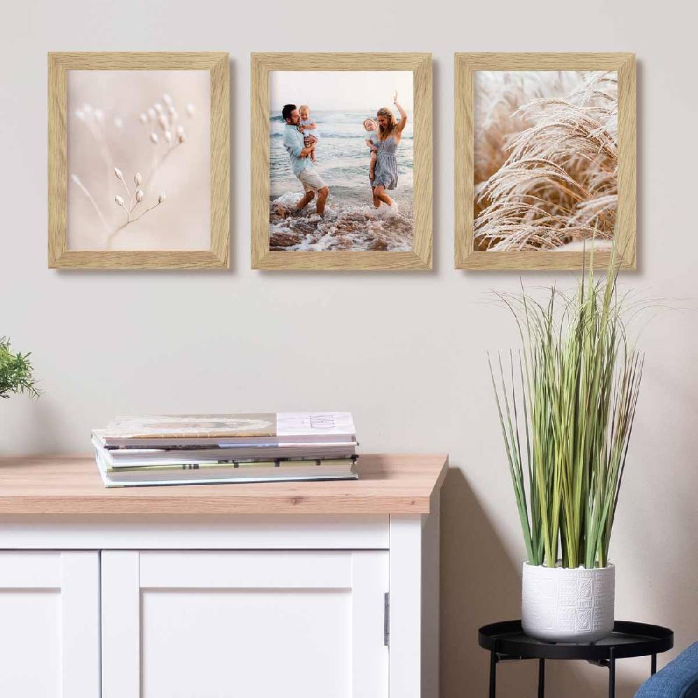 Photolini 10er Bilderrahmen-Set breit 20x25 cm Eiche Massivholz | Acrylglas Osterangebot
