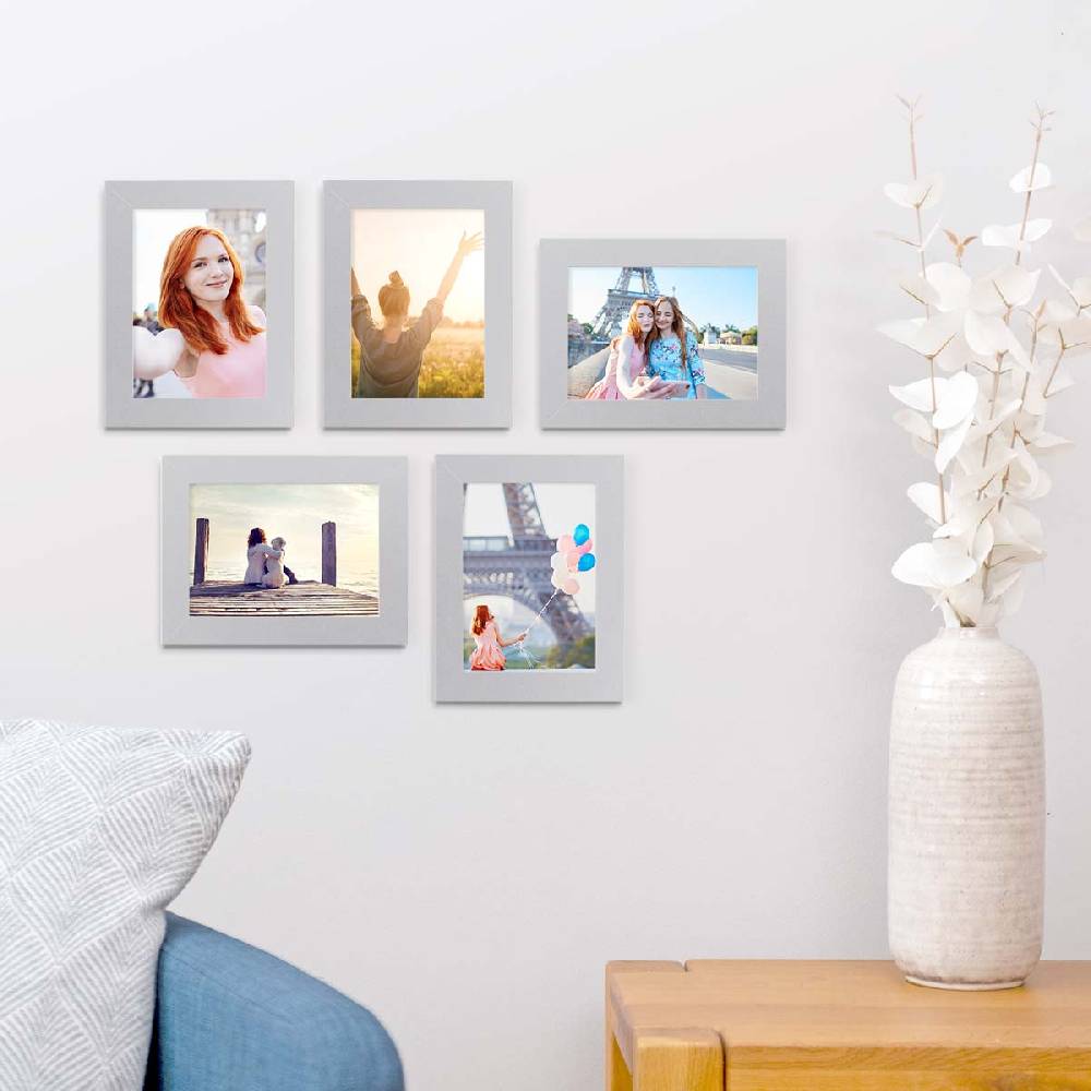Photolini 10er Bilderrahmen-Set 10x15 cm Modern Silber MDF Basic Collection | Acrylglas Muttertagsangebot