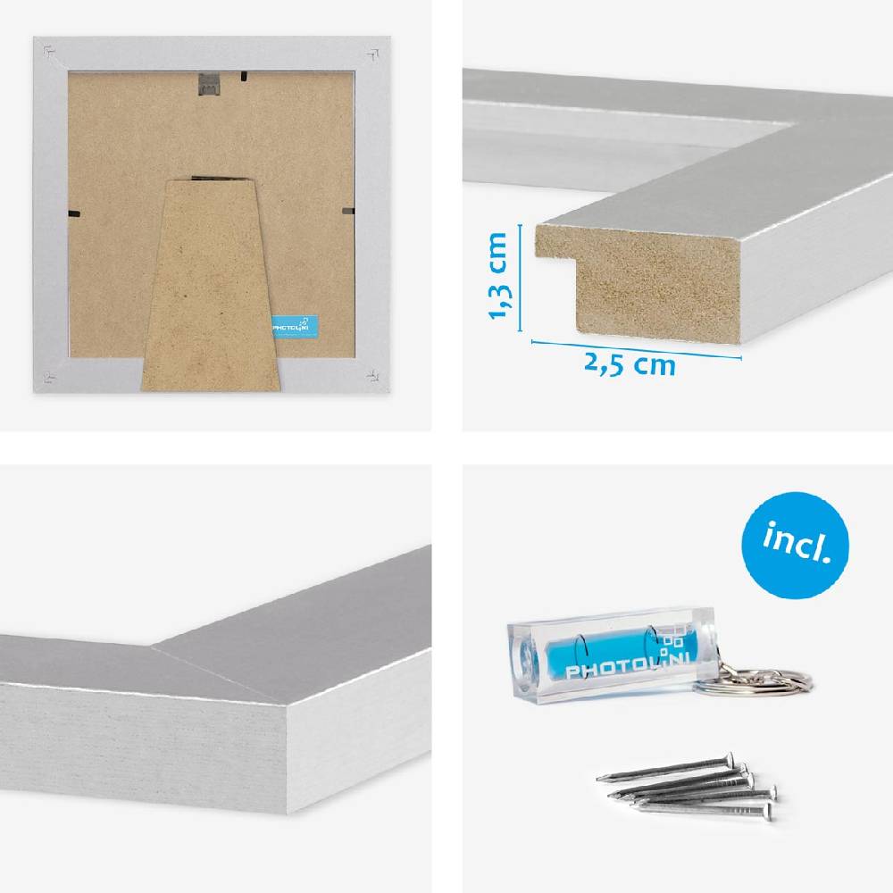 Photolini 10er Bilderrahmen-Set breit 15x15 cm Silber, MDF-Holz | Acrylglas Valentinstagsangebot