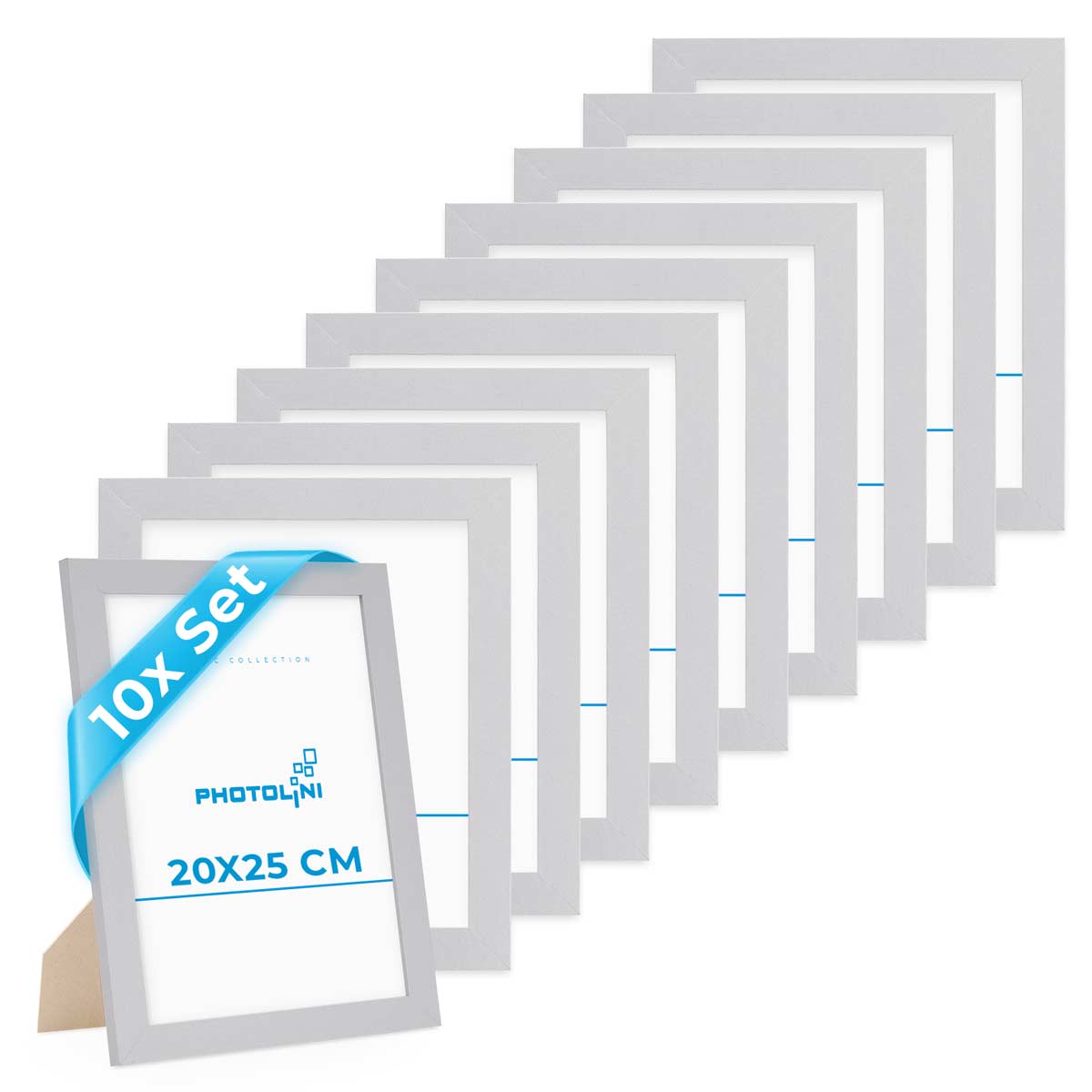 Photolini 10er Bilderrahmen-Set breit 20x25 cm Silber, MDF-Holz | Acrylglas